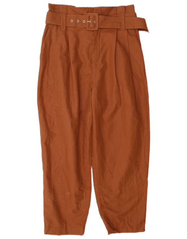 Zara Womens High Waist Loose Fit Cropped Trousers Medium W28 L24 Brown