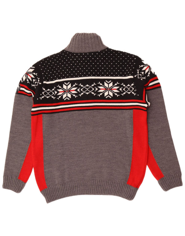 CMP Mens Zip Neck Jumper Sweater Large Grey Fair Isle Acrylic