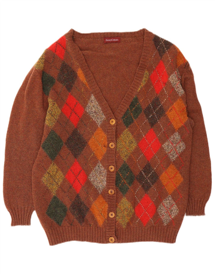 Henry Cottons Womens Cardigan Sweater IT 46 Large Brown Argyle/Diamond