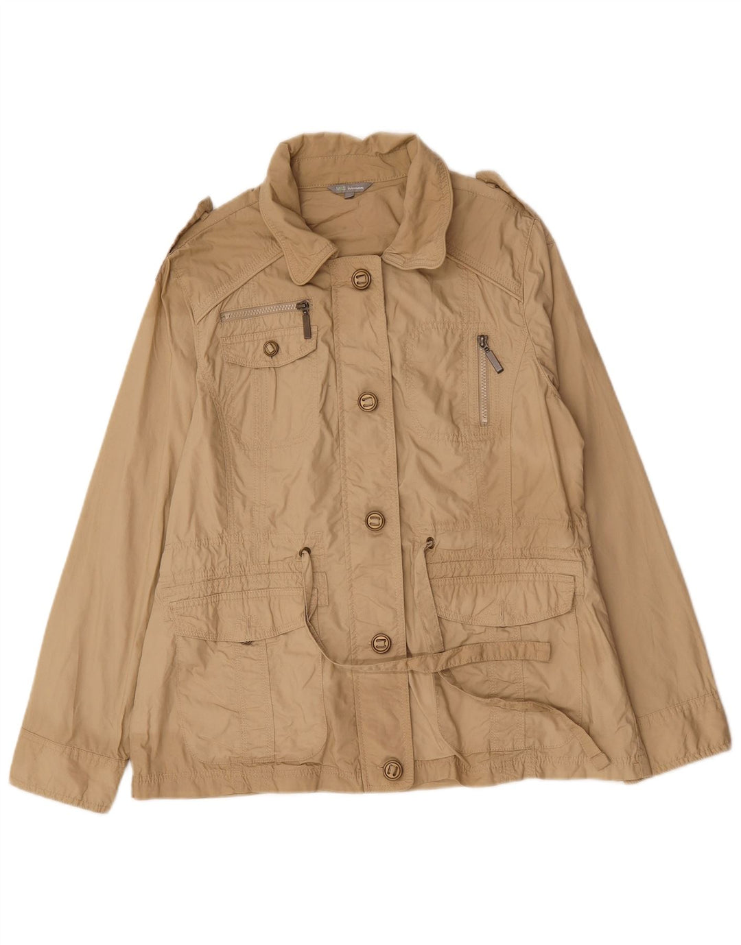 Marks & Spencer Womens Military Utility Jacket UK 16 Large Beige Cotton