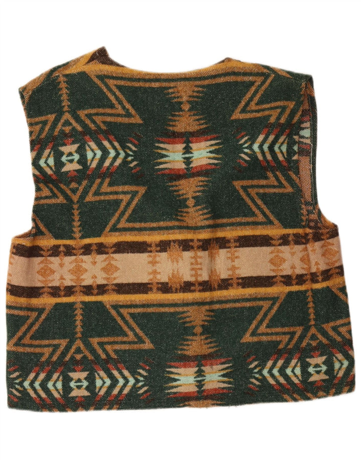 Vintage Mens Waistcoat XL Green Geometric Aztec