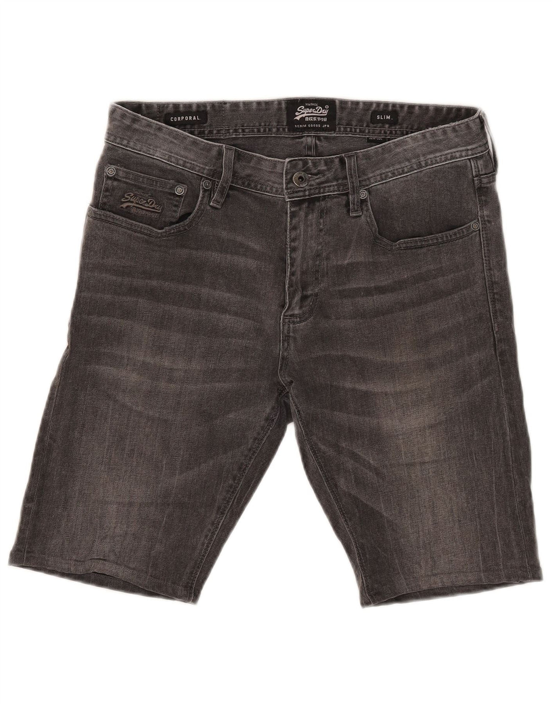 Superdry Mens Corporal Slim Denim Shorts W32 Medium Grey Cotton