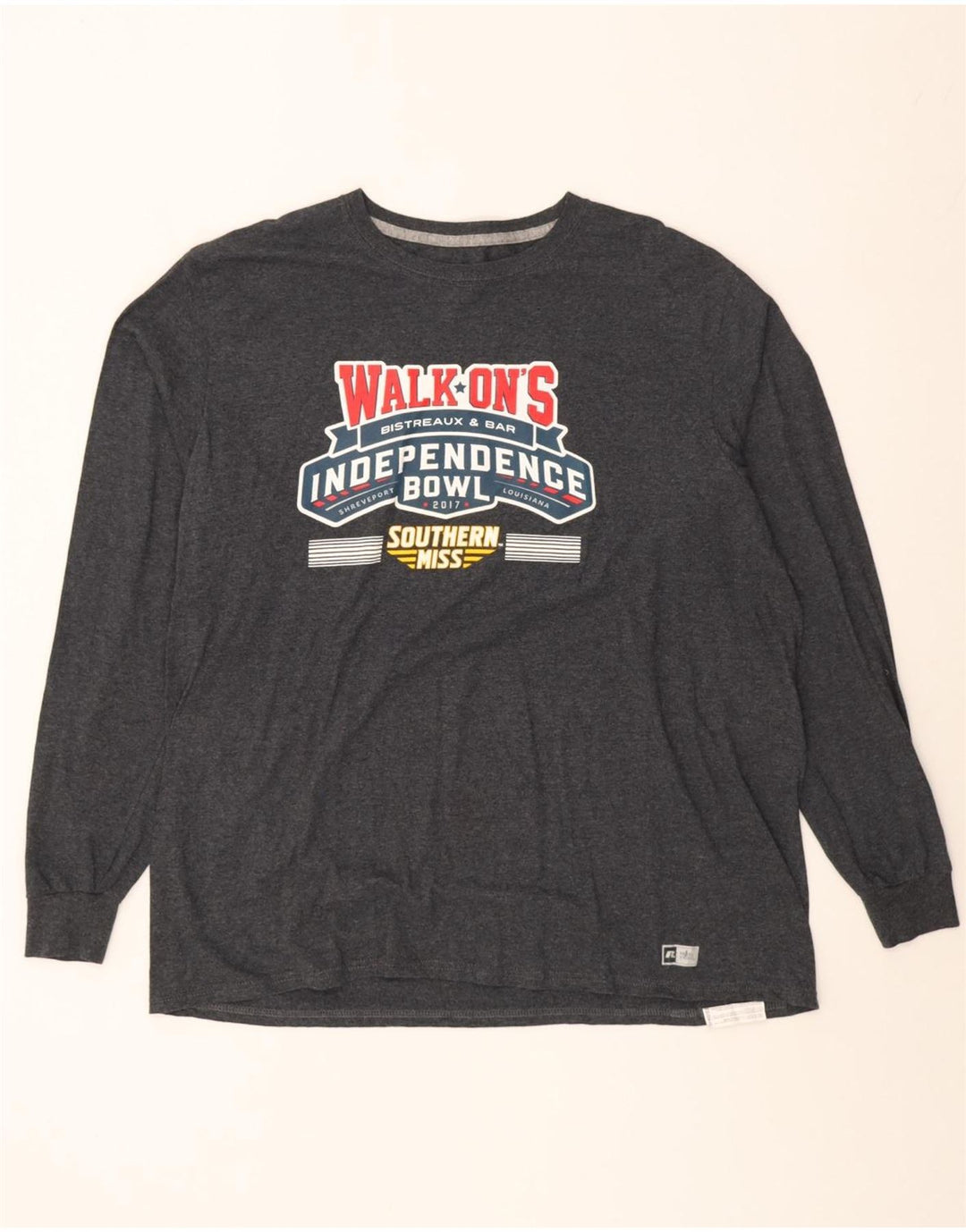 Russell Athletic Mens Graphic Top Long Sleeve XL Grey Cotton