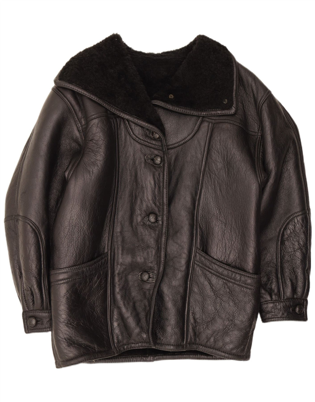 Vintage Womens Shearling Jacket UK 16 Large Black