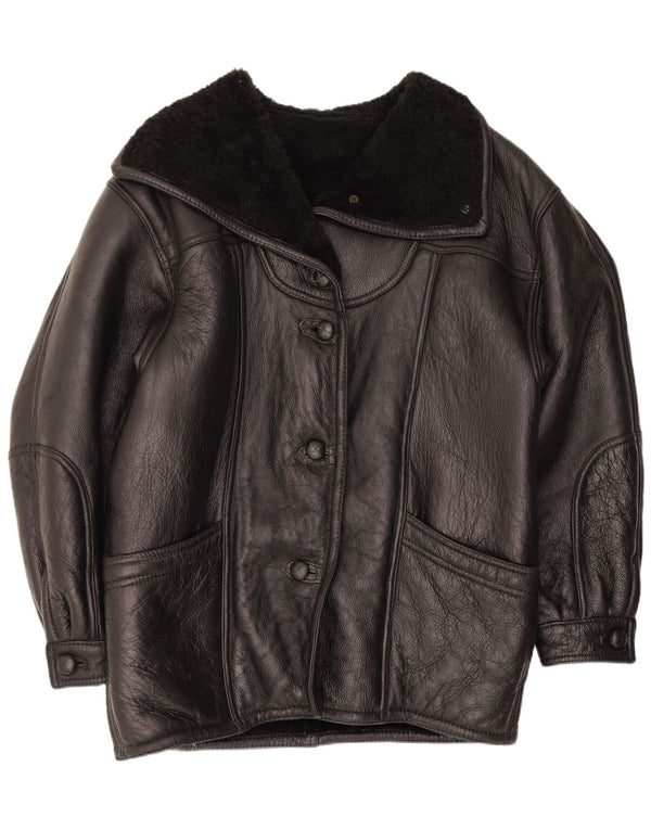 Vintage Womens Shearling Jacket UK 16 Large Black
