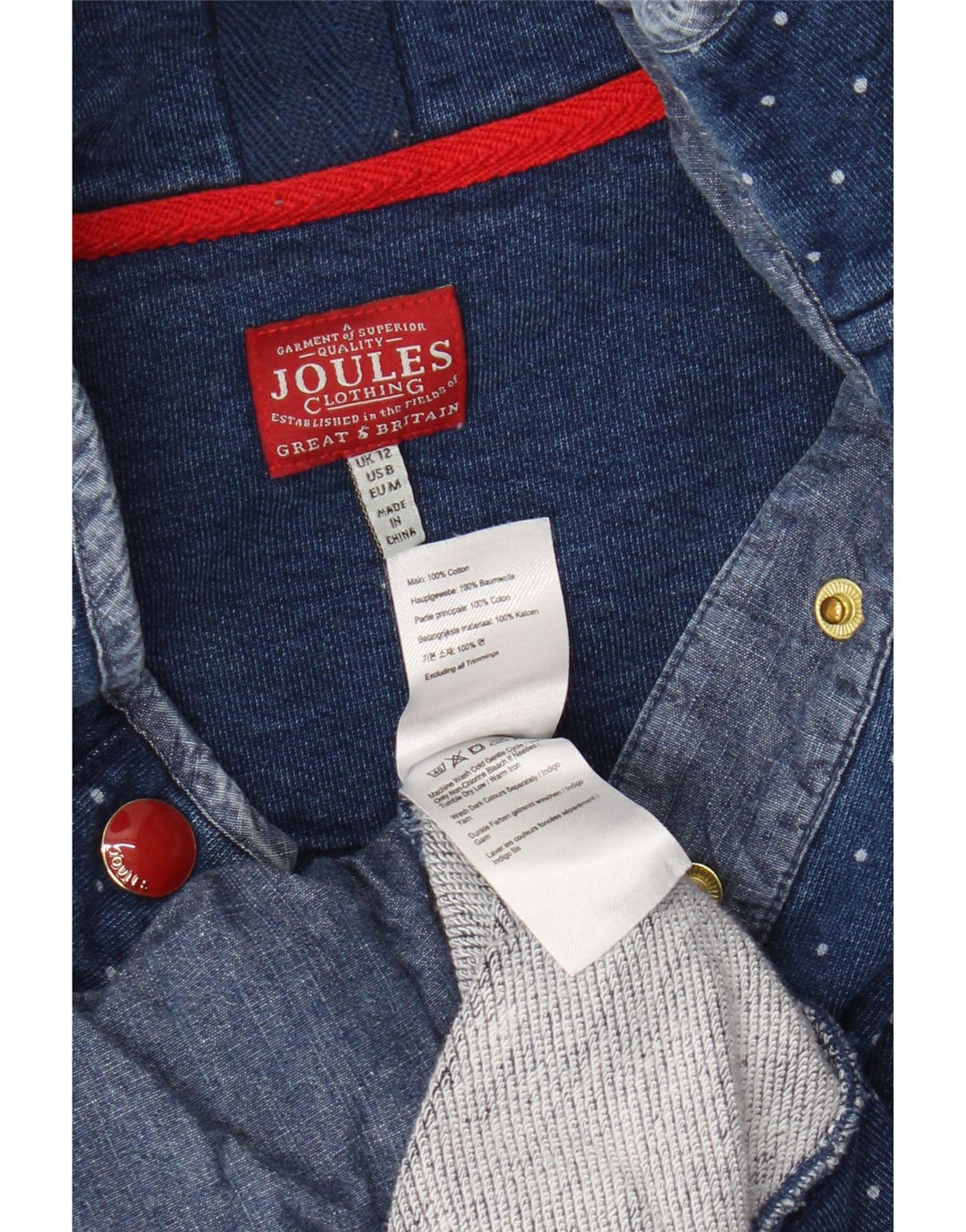 Joules Womens Button Neck Sweatshirt Jumper UK 12 Medium Blue Polka Dot
