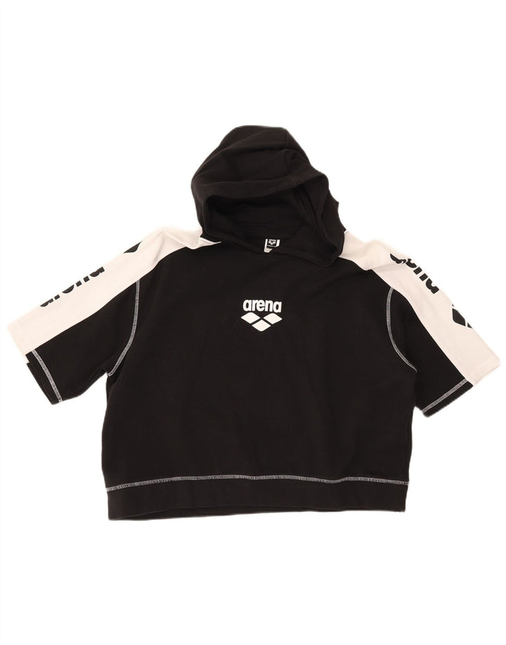 ARENA Womens Graphic Hoodie Jumper UK 16 Large Black Colourblock
