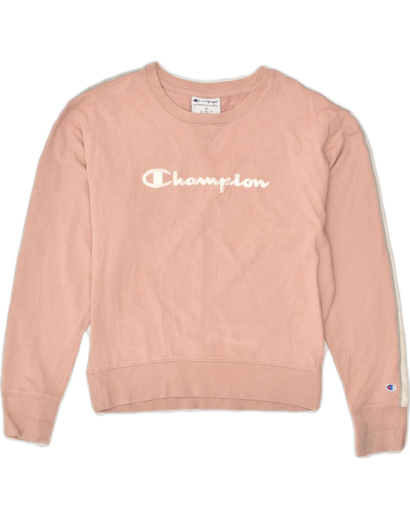 CHAMPION Womens Loose Fit Graphic Sweatshirt Jumper UK 14 Medium Pink | Vintage Champion | Thrift | Second-Hand Champion | Used Clothing | Messina Hembry 