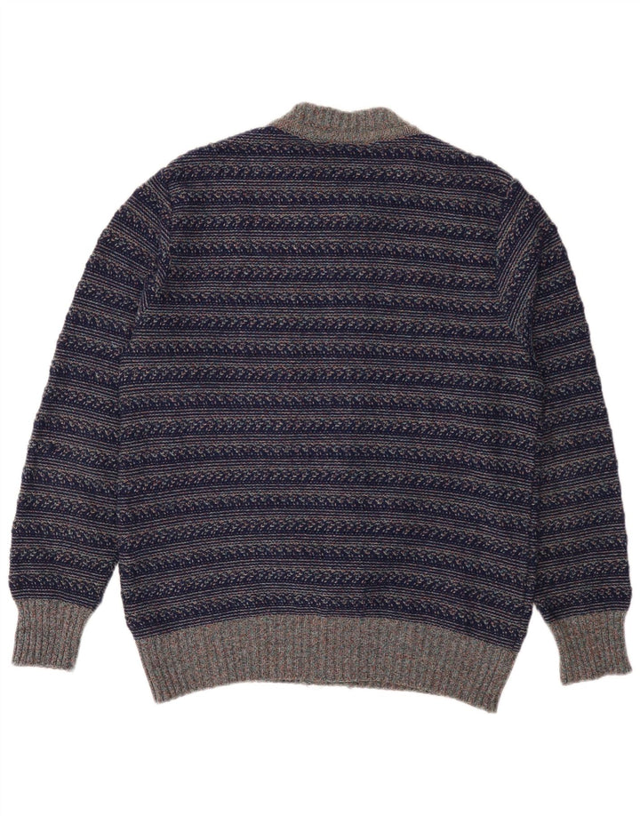 Vintage Mens Cardigan Sweater Medium Navy Blue Striped