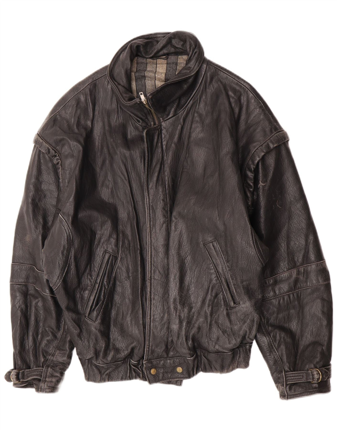 Vintage Womens Leather Jacket IT 52 2XL Black Leather