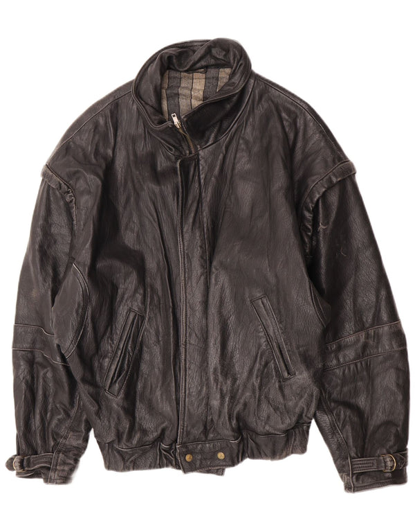 Vintage Womens Leather Jacket IT 52 2XL Black Leather