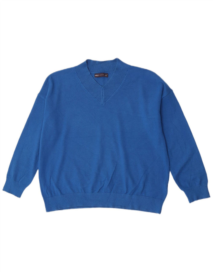 Marks & Spencer Womens V-Neck Jumper Sweater UK 14 Medium Blue Viscose