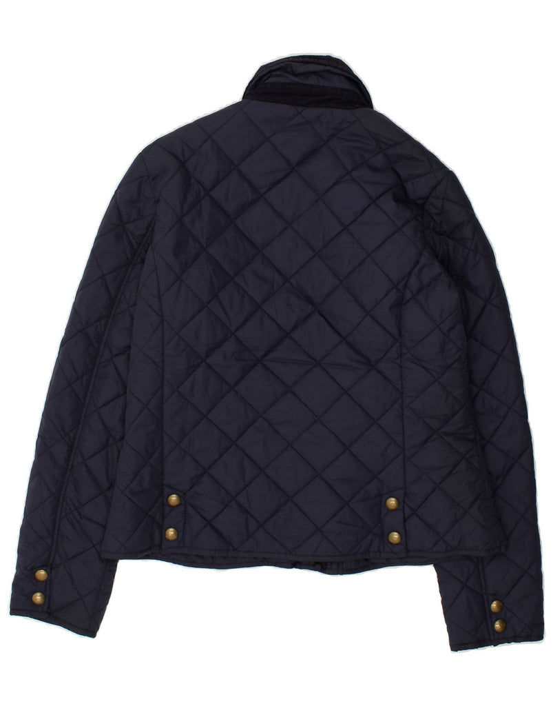 TOM JOULE Womens Graphic Quilted Jacket UK 14 Large Navy Blue Polyamide | Vintage Tom Joule | Thrift | Second-Hand Tom Joule | Used Clothing | Messina Hembry 