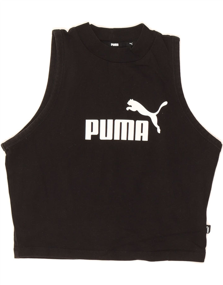 PUMA Womens Graphic Crop Top UK 12 Medium Black Cotton Vintage Puma and Second-Hand Puma from Messina Hembry 