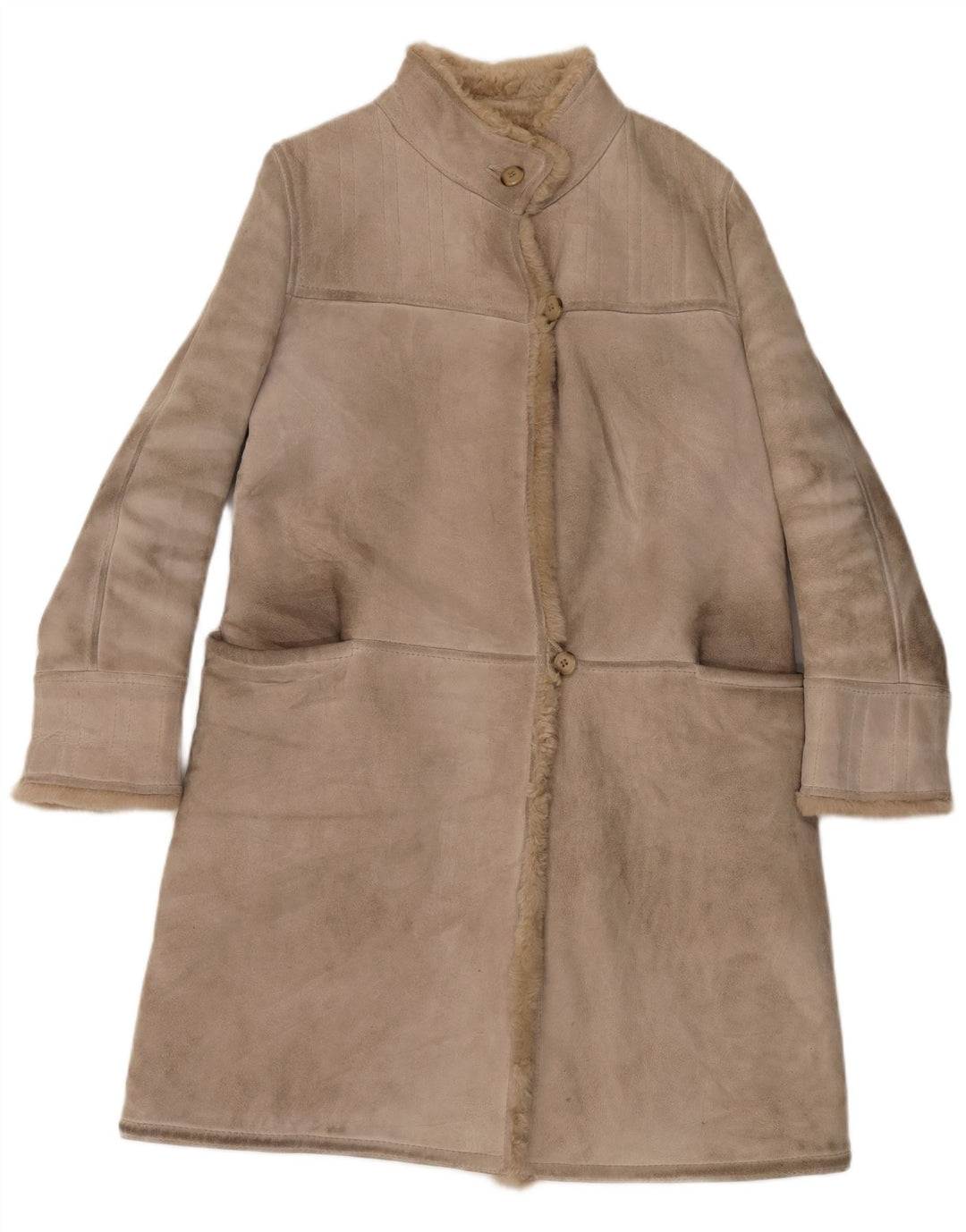 Vintage Womens Shearling Coat IT 46 Large Beige Leather