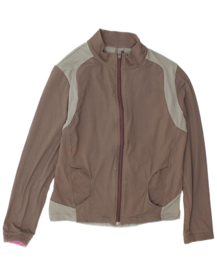 Marks & Spencer Womens Tracksuit Top Jacket UK 14 Large Brown Colourblock