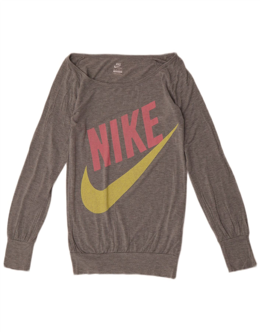 Nike Womens Graphic Top Long Sleeve UK 6 XS Grey Viscose