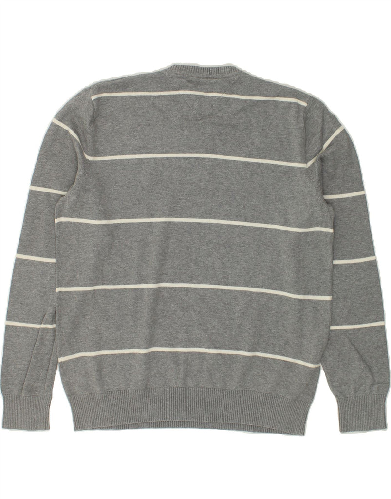 TOMMY HILFIGER Mens V-Neck Jumper Sweater Medium Grey Striped Cotton | Vintage Tommy Hilfiger | Thrift | Second-Hand Tommy Hilfiger | Used Clothing | Messina Hembry 