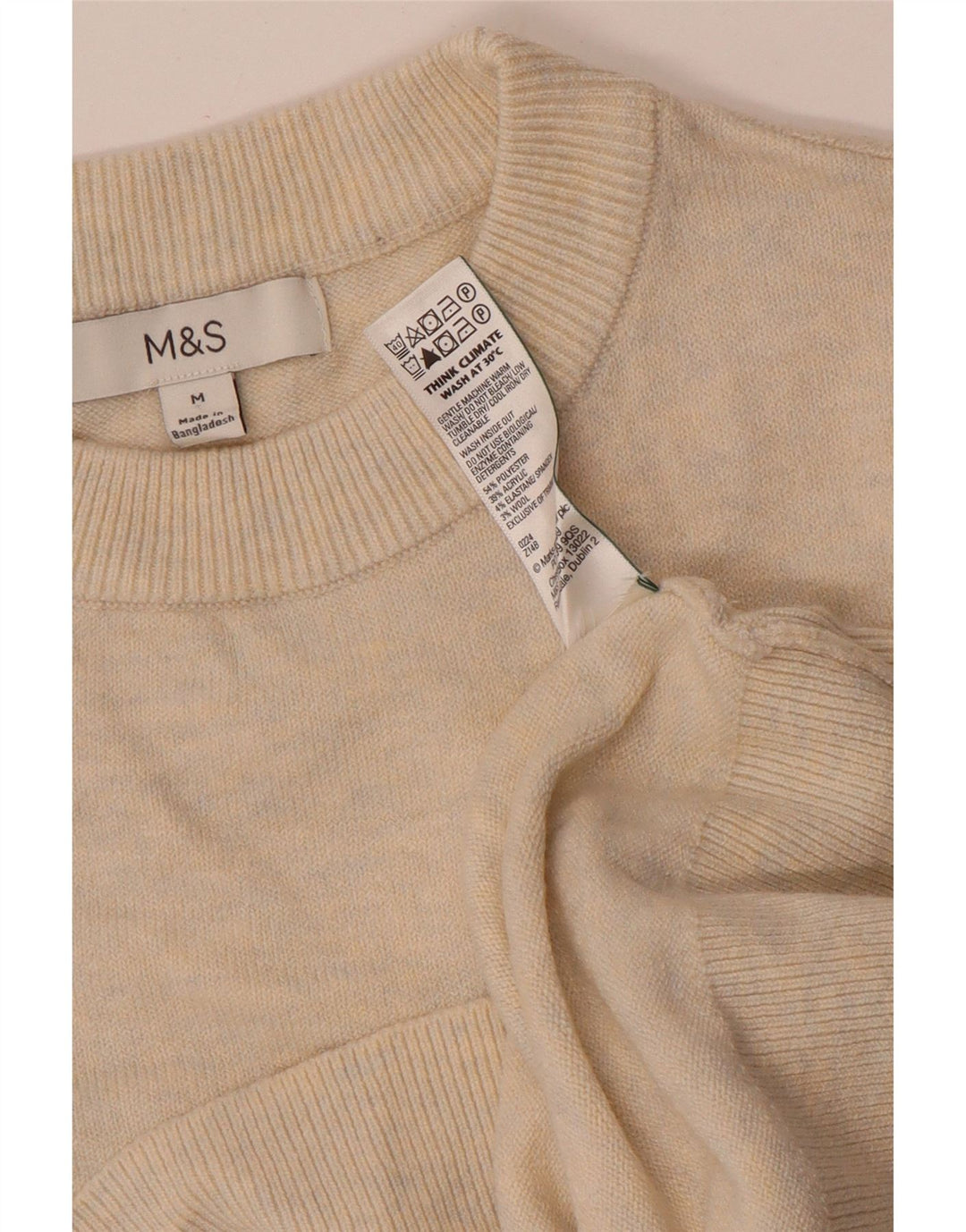Marks & Spencer Womens Crew Neck Jumper Sweater UK 14 Medium Beige Flecked