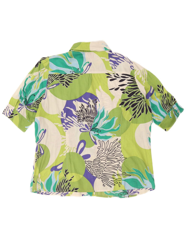 Vintage Womens Short Sleeve Shirt UK 24 4XL Green Floral Cotton
