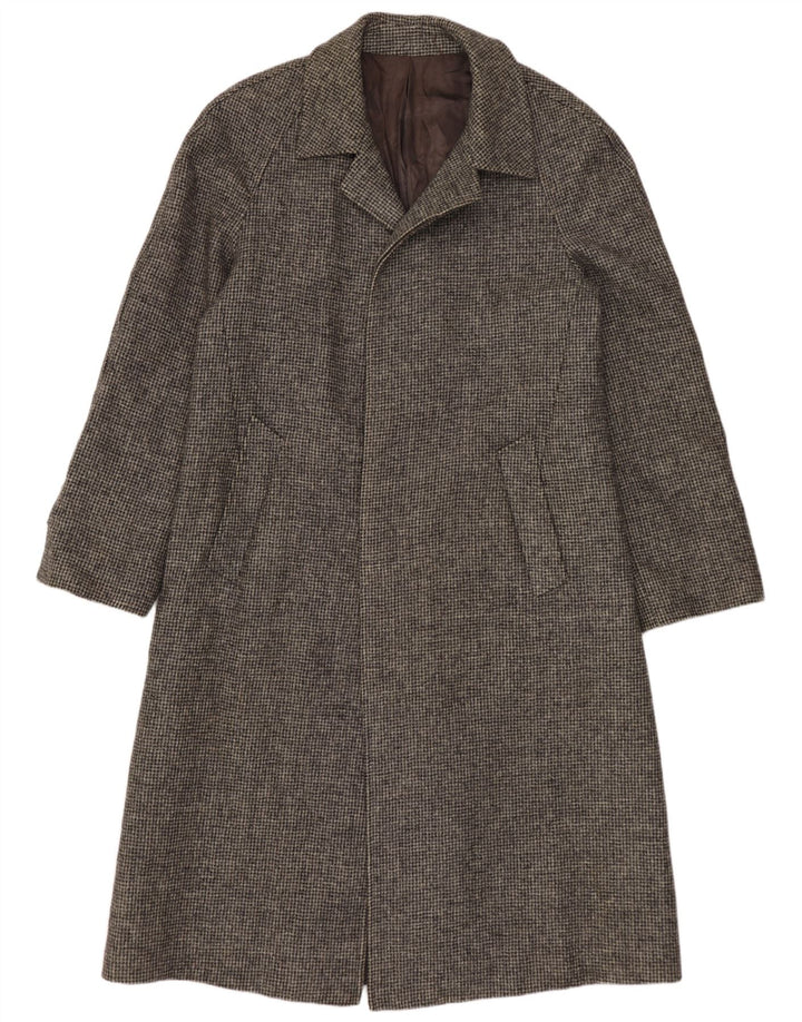 Vintage Mens Open Overcoat IT 48 Medium Grey Houndstooth Virgin Wool
