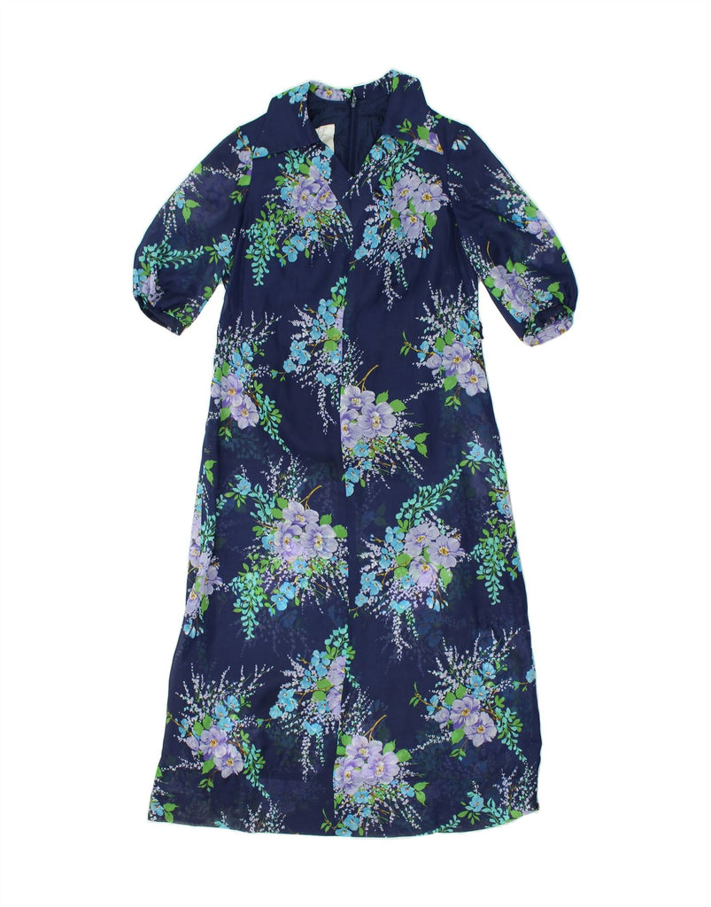 VINTAGE Womens A-Line Dress UK 16 Large Navy Blue Floral Polyester | Vintage Vintage | Thrift | Second-Hand Vintage | Used Clothing | Messina Hembry 