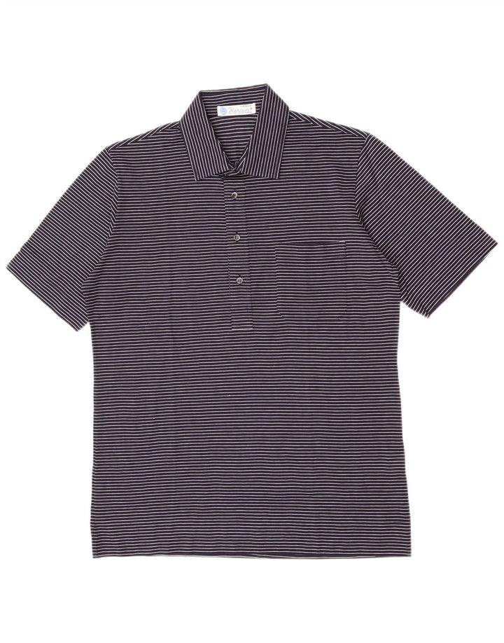 Herion Mens Polo Shirt Medium Navy Blue Pinstripe Cotton