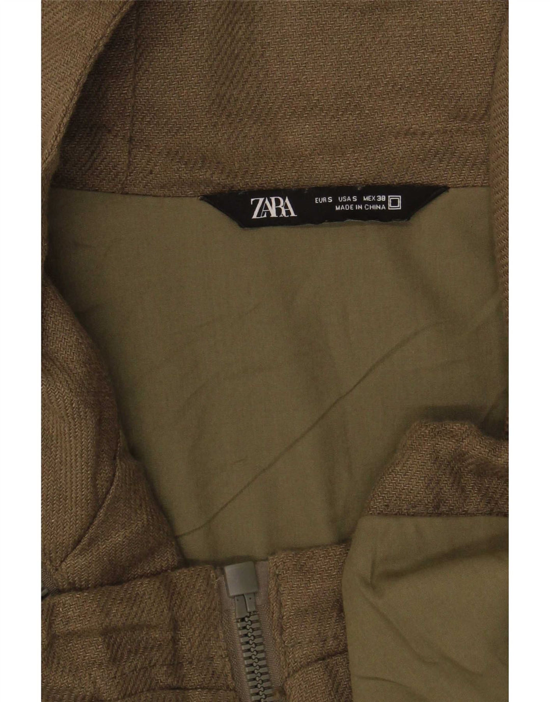 Zara Mens Hooded Bomber Jacket UK 36 Small Khaki