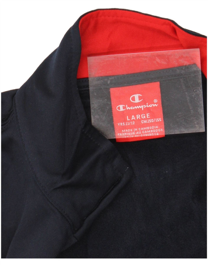 CHAMPION Boys Graphic Tracksuit Top Jacket 11-12 Years Large Navy Blue