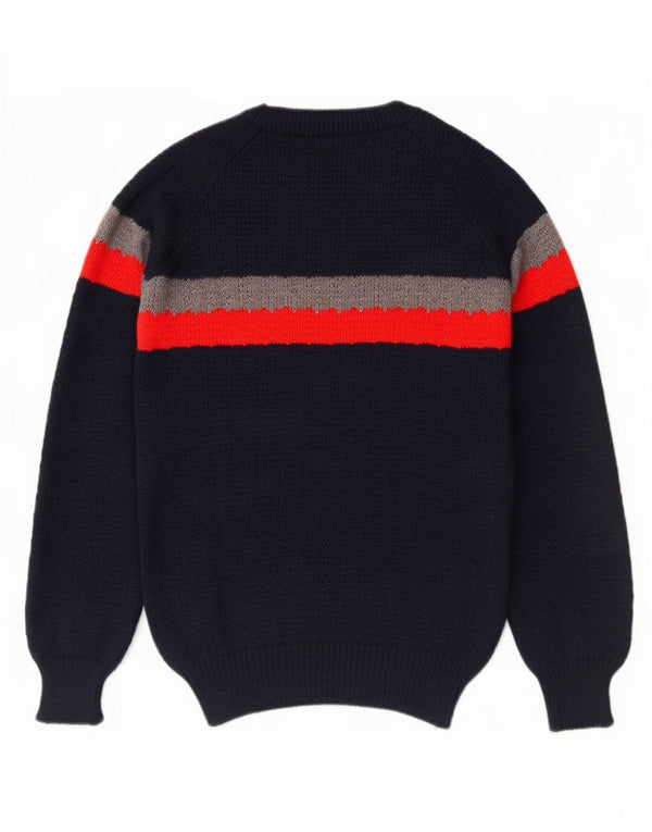 Vintage Womens Crew Neck Jumper Sweater EU 40 Medium Navy Blue Colourblock