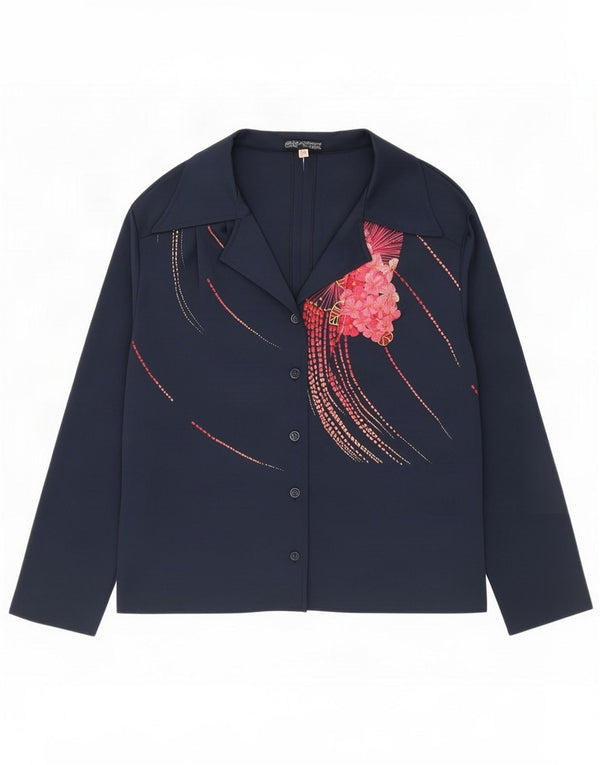 Confezioni Di Lusso Womens Shirt Blouse IT 52 2XL Navy Blue Floral