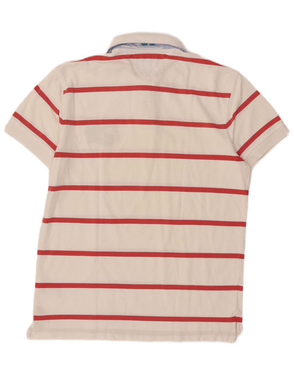 Tommy Hilfiger Mens Polo Shirt Medium White Striped Cotton