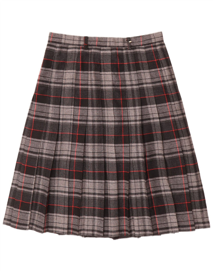 Vintage Womens Knife Pleated Skirt W30 Medium Grey Check Polyester