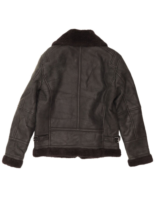 Zara Mens Shearling Jacket UK 38 Medium Black
