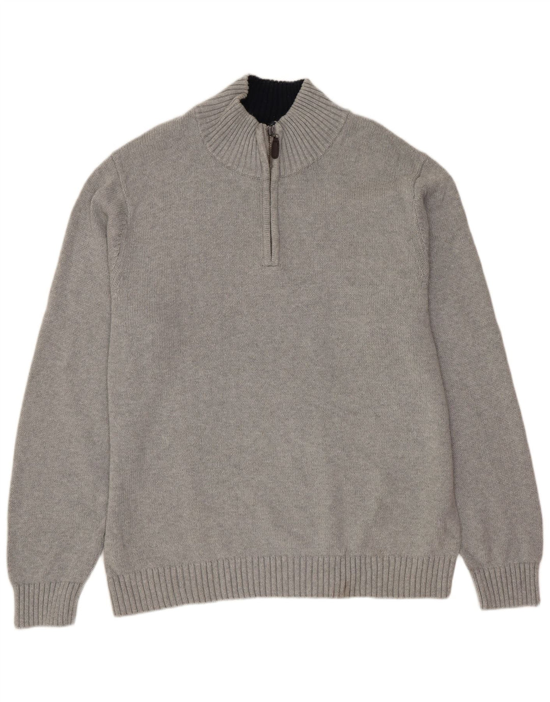 L.L.BEAN Mens Zip Neck Jumper Sweater Large Grey Cotton