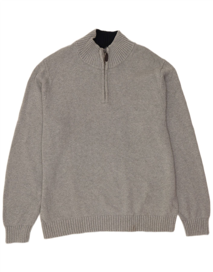 L.L.BEAN Mens Zip Neck Jumper Sweater Large Grey Cotton