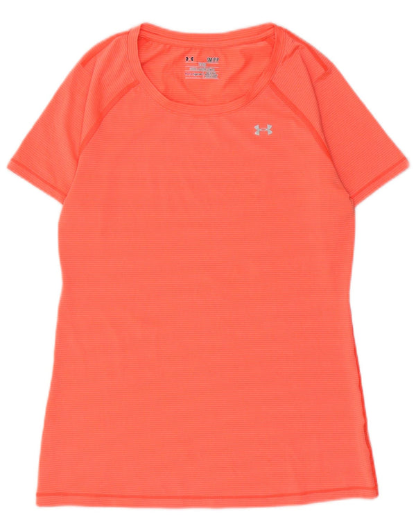 Under Armour Womens Heat Gear T-Shirt Top UK 10 Small Orange Polyester