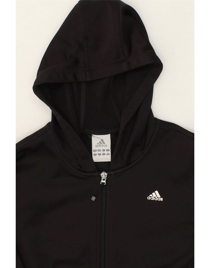 ADIDAS Womens Zip Hoodie Sweater UK 12 Medium  Black Polyester | Vintage Adidas | Thrift | Second-Hand Adidas | Used Clothing | Messina Hembry 