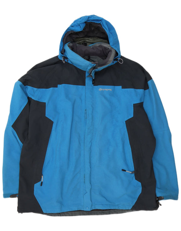 Sprayway Mens Hooded Rain Jacket UK 44 2XL Blue Colourblock Polyamide