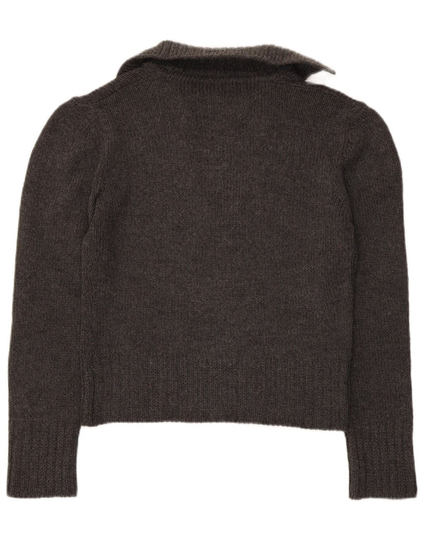 Max & Co. Womens Crop Polo Neck Jumper Sweater UK 14 Large Grey Virgin Wool
