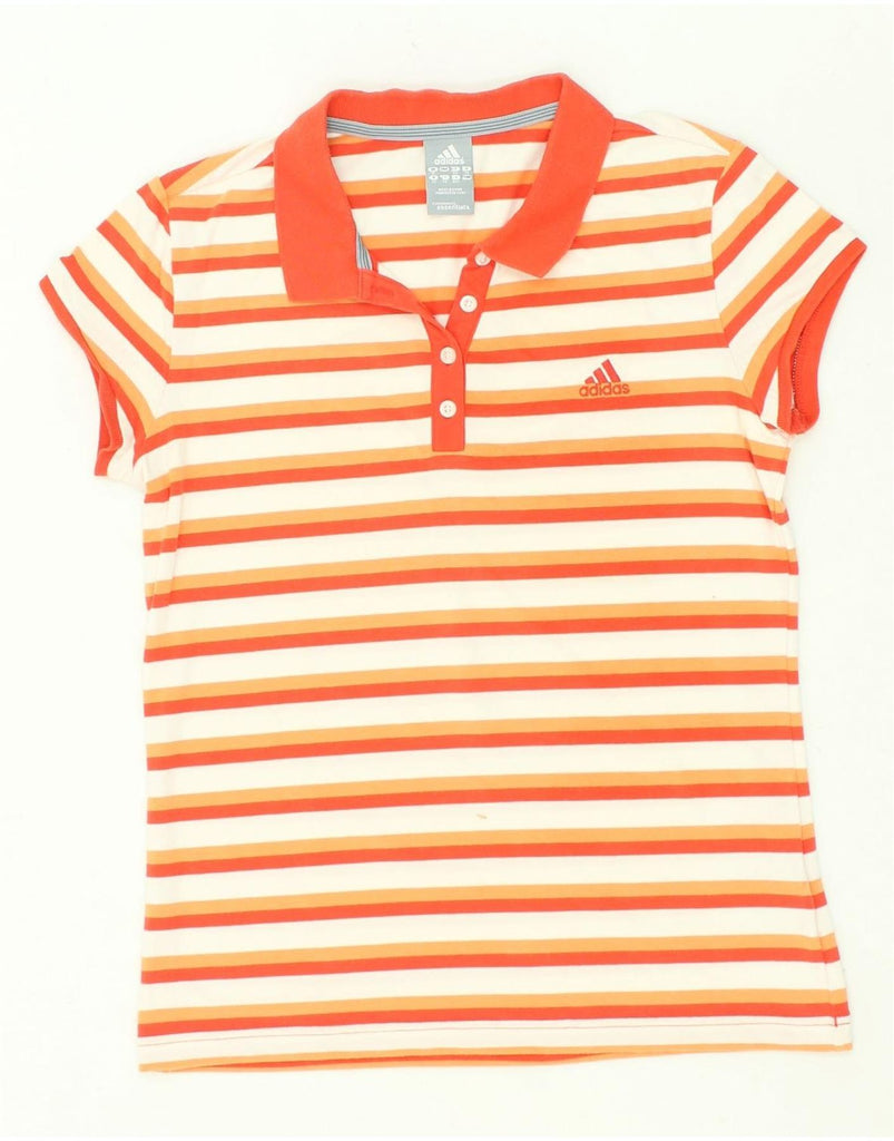 ADIDAS Womens Climalite Polo Shirt UK 16 Large Orange Striped Cotton | Vintage Adidas | Thrift | Second-Hand Adidas | Used Clothing | Messina Hembry 