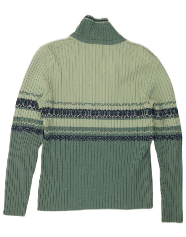 Vintage Girls Polo Neck Jumper Sweater 11-12 Years Green Fair Isle Wool