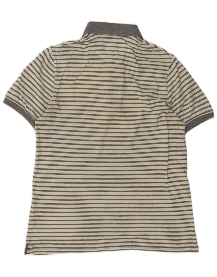 Lyle & Scott Mens Polo Shirt Medium Off White Striped Cotton