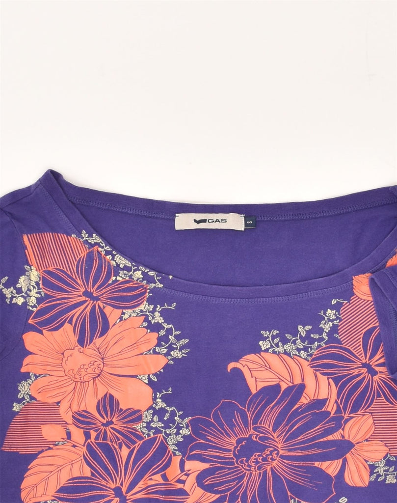 GAS Womens Graphic T-Shirt Top UK 8 Small Blue Floral Cotton | Vintage Gas | Thrift | Second-Hand Gas | Used Clothing | Messina Hembry 