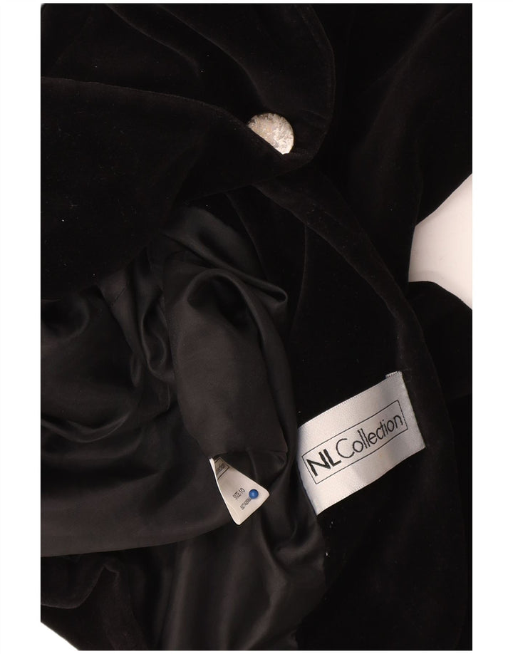 Vintage Womens 1 Button Velvet Blazer Jacket UK 10 Small Black Cotton