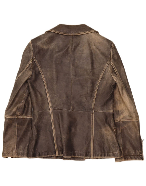 Marella Womens Acid Wash Leather Biker Jacket UK 12 Medium Grey Sports
