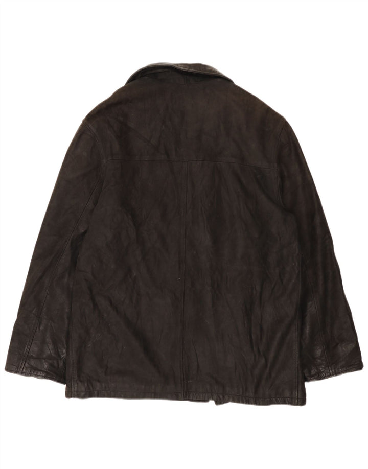 Desi Mens Double Breasted Leather Jacket UK 42 XL Black Leather
