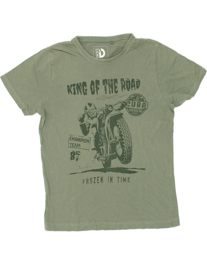 DACK'S Mens Graphic T-Shirt Top Small Green Cotton Vintage Dack's and Second-Hand Dack's from Messina Hembry 