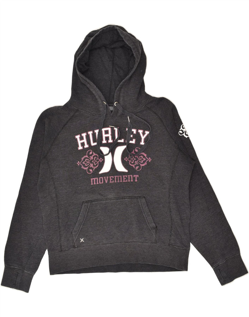 HURLEY Womens Graphic Hoodie Jumper UK 16 Large Grey Cotton | Vintage Hurley | Thrift | Second-Hand Hurley | Used Clothing | Messina Hembry 