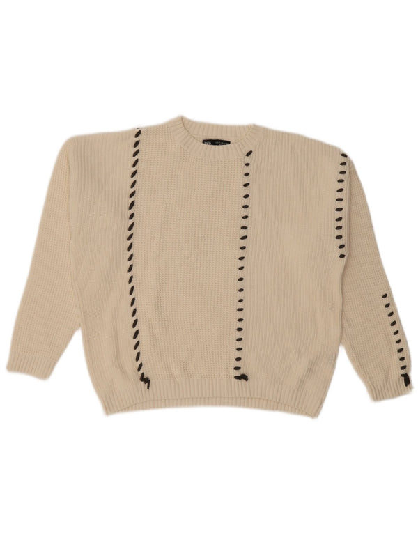 Zara Girls Boat Neck Jumper Sweater 11-12 Years Off White Striped